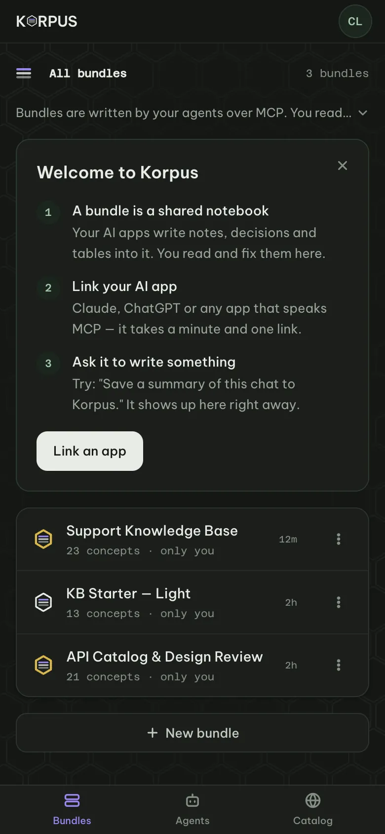 The bundle list: every bundle you own or were invited to, with who else is in it