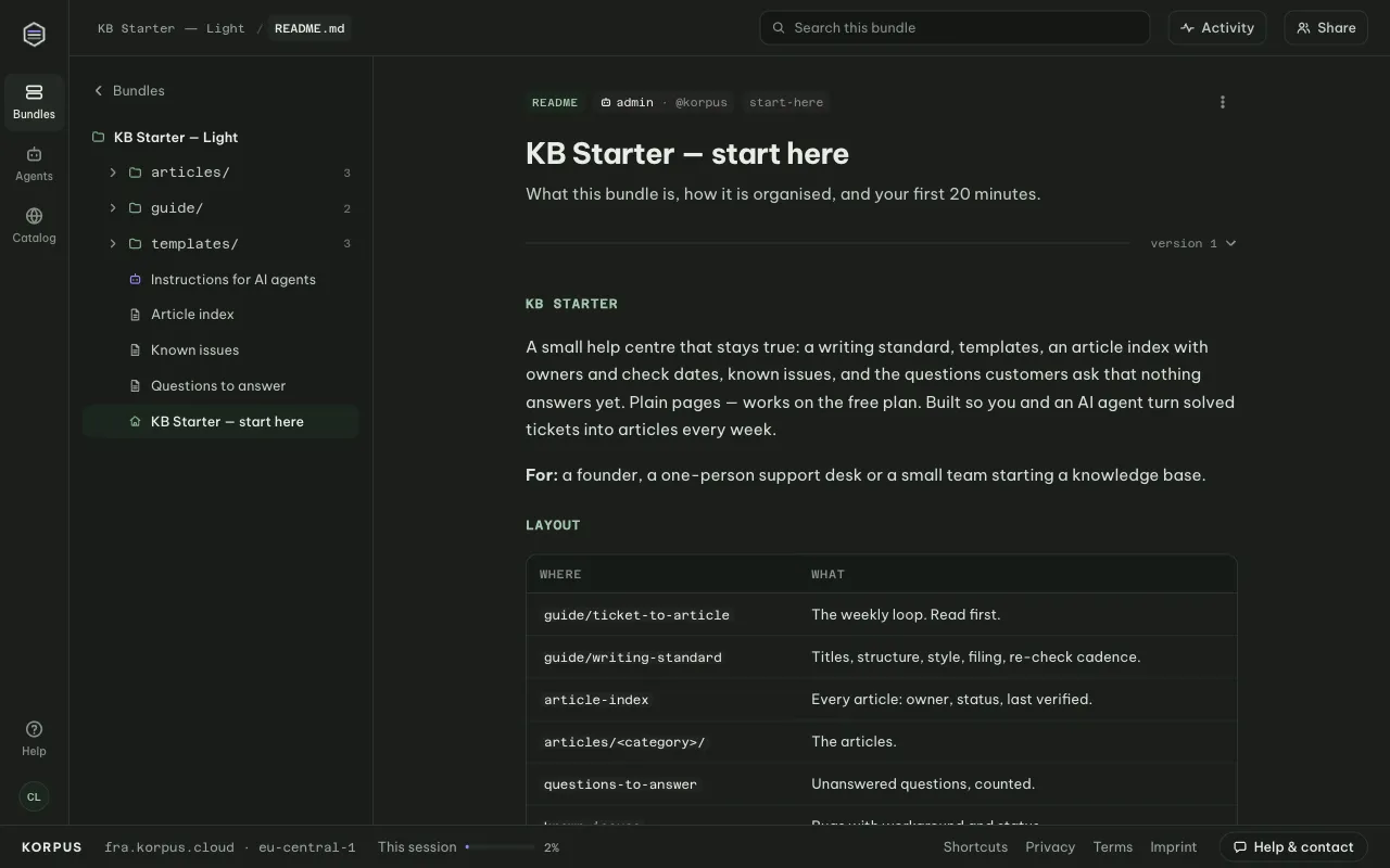 A concept open in its bundle: the folder tree on the left, the rendered markdown on the right