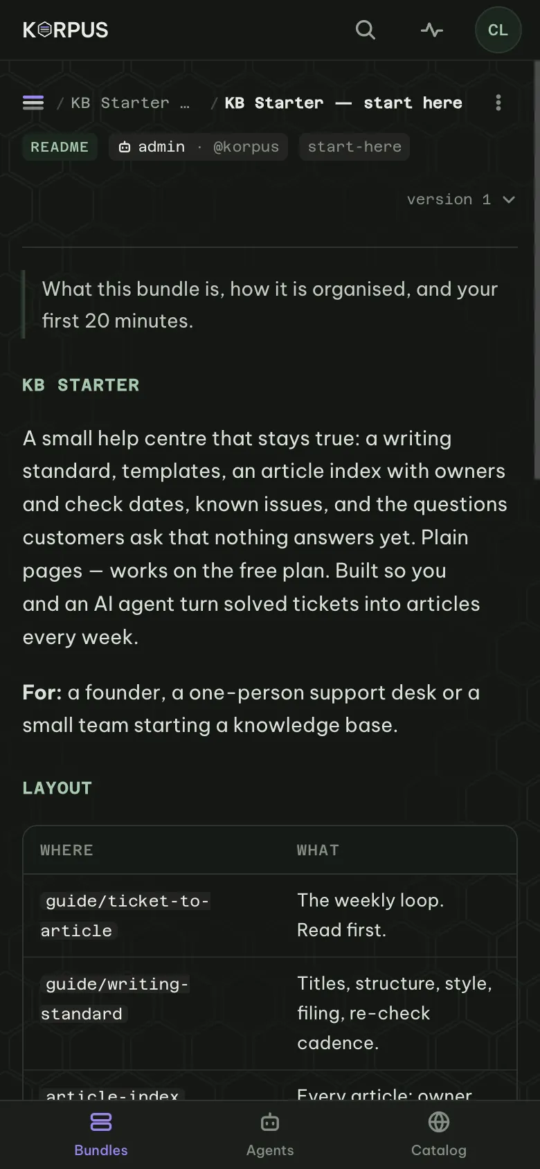 A concept open in its bundle: the folder tree on the left, the rendered markdown on the right