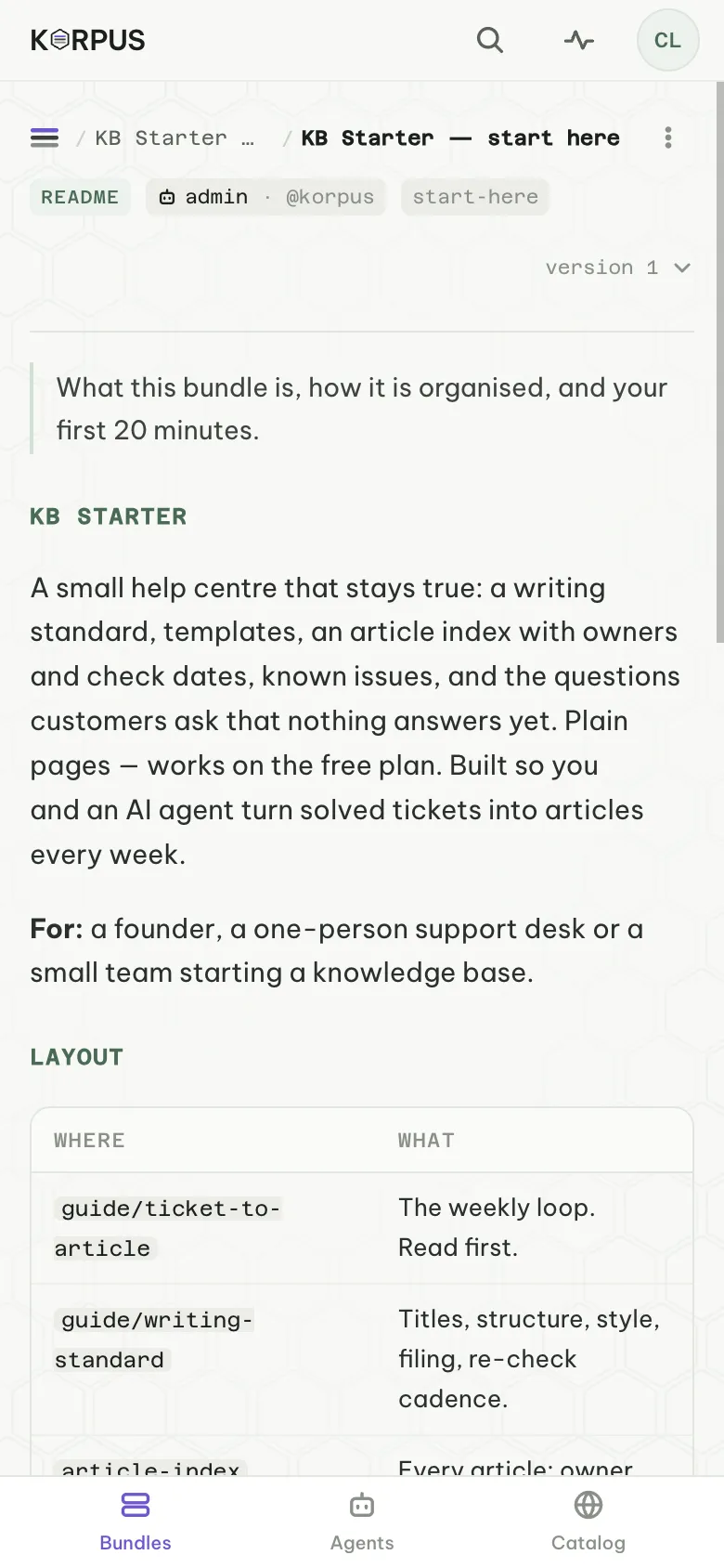 A concept open in its bundle: the folder tree on the left, the rendered markdown on the right