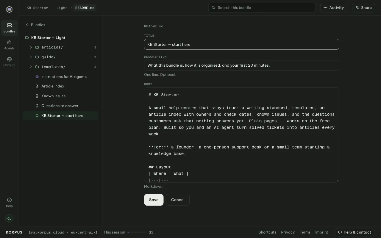 Editing a concept: title, description and the markdown body