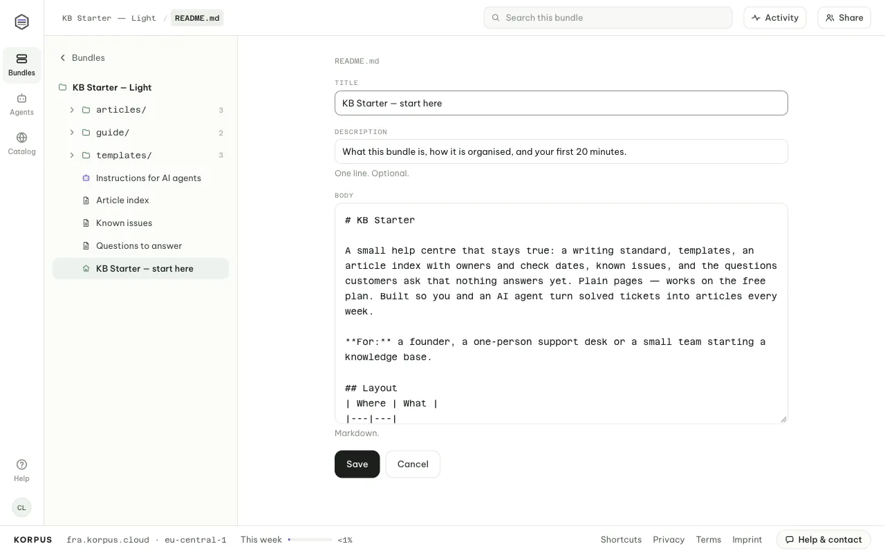 Editing a concept: title, description and the markdown body