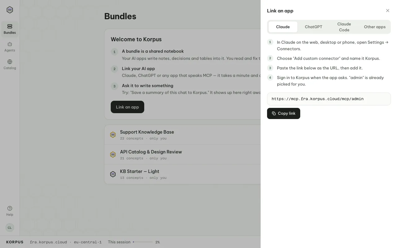 Link an app: the setup for Claude, ChatGPT, Claude Code and other apps, with the link to copy