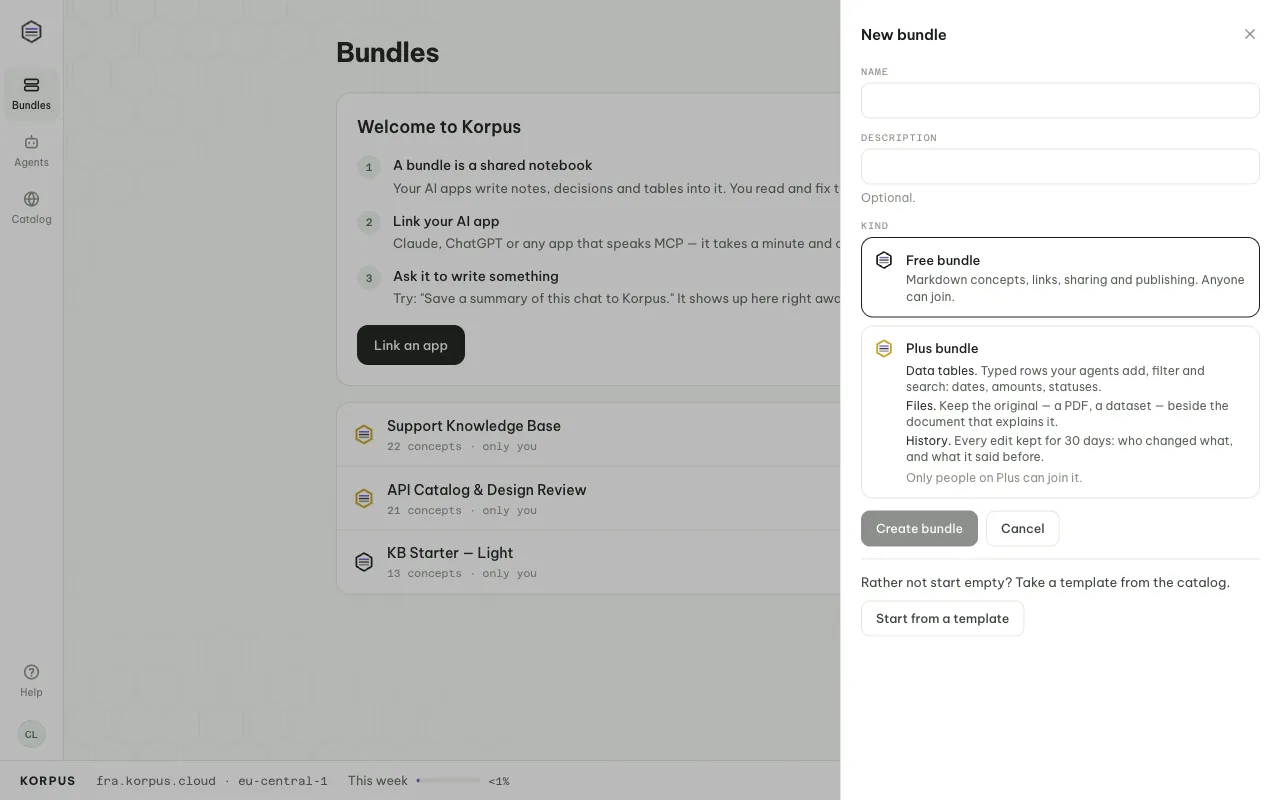 The New bundle sheet: name and description