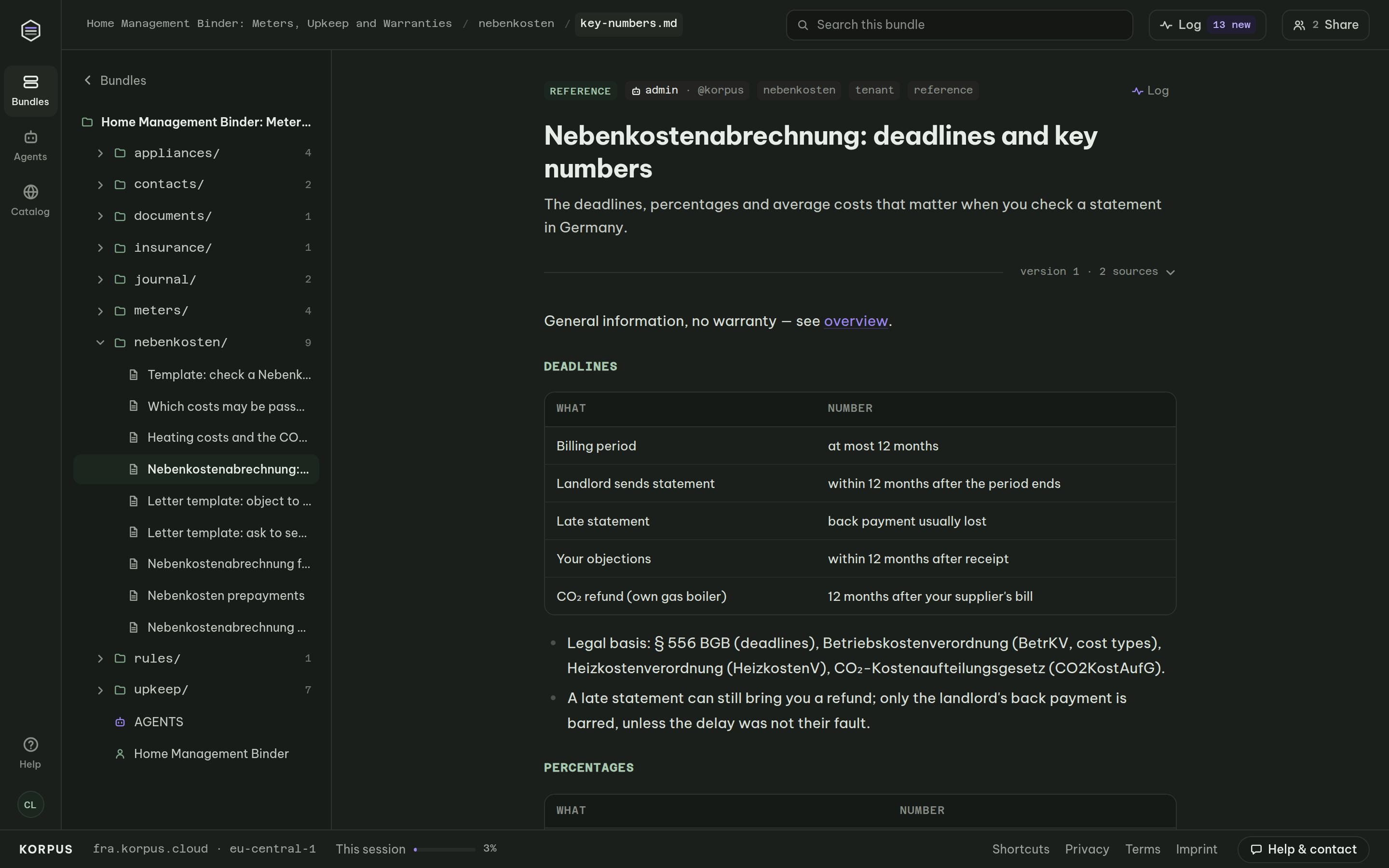 Nebenkostenabrechnung deadlines and key numbers: 12-month billing and objection periods, heating split and Mieterbund averages