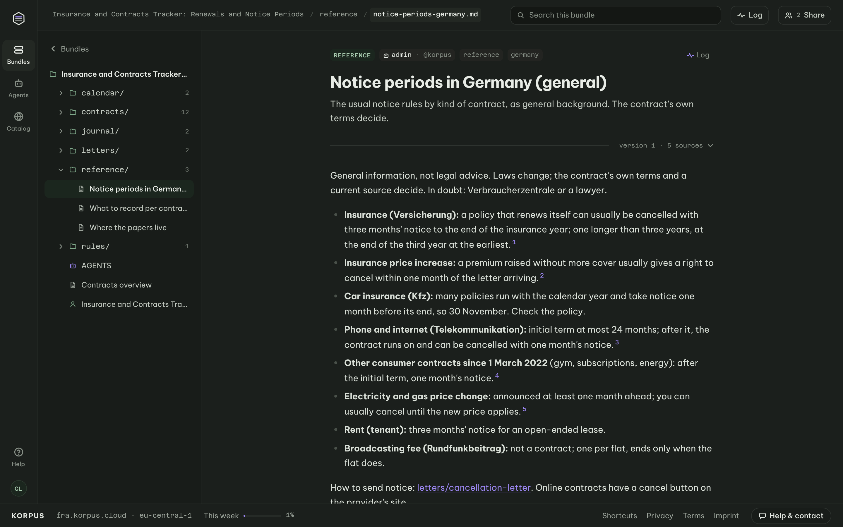 General notice periods in Germany by contract kind (insurance, telecom, energy, rent) with sources, as background for the tracker